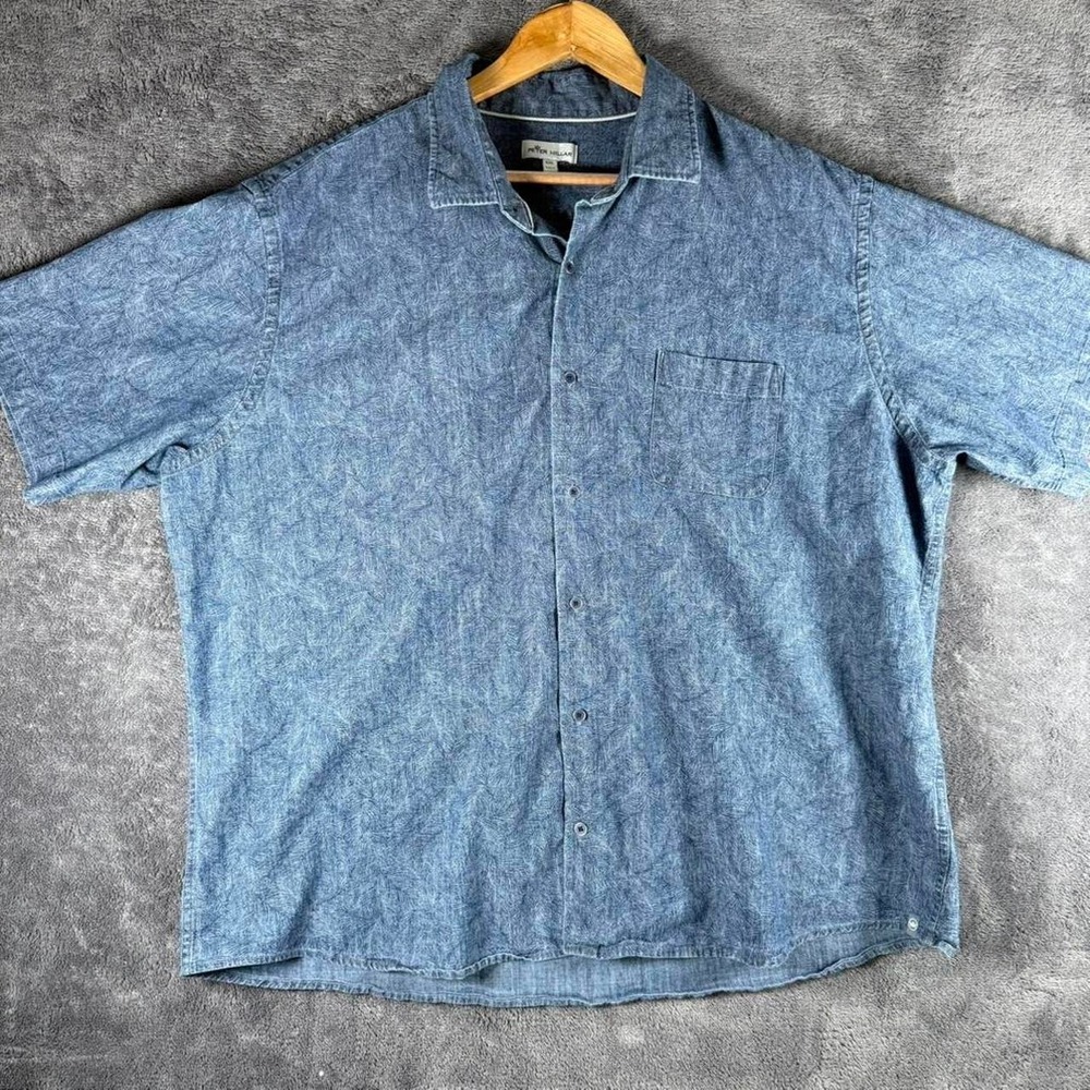 Peter Millar Men's Blue Geometric Woven Cotton Blend Short Sleeve Button-Up